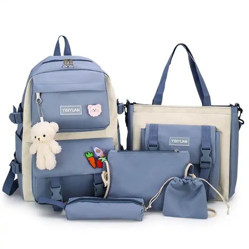 Ensemble sac à dos scolaire filles - 5PCs : sac à dos Kawaii, 2 trousses à crayons,