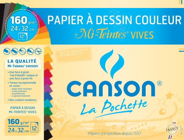 PAPIER CANSON COULEUR 180G 24X32 PQT DE 12