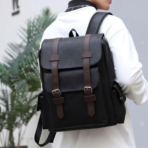 Sac à Dos En Cuir PU De Style Anglais, Conception Classique ,décontracte Noir