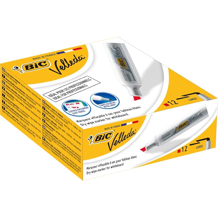 BOITE DE 12 MARQUEURS EFFACABLE SEC 4,2MM VELLEDA ROUGE – BIC