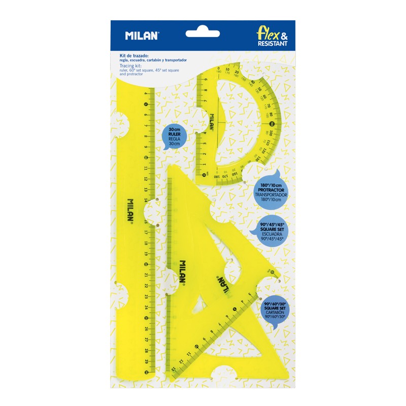 ENSEMBLE DE GÉOMETRIE JAUNE, 4 PIÈCES