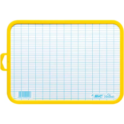 BIC - Ardoise Velleda blanche - 19 x 26 cm - double face grands carreaux (seyes) - cadre jaune