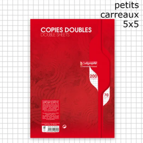  200 pages copies doubles A4 petits carreaux 70g non perforées 