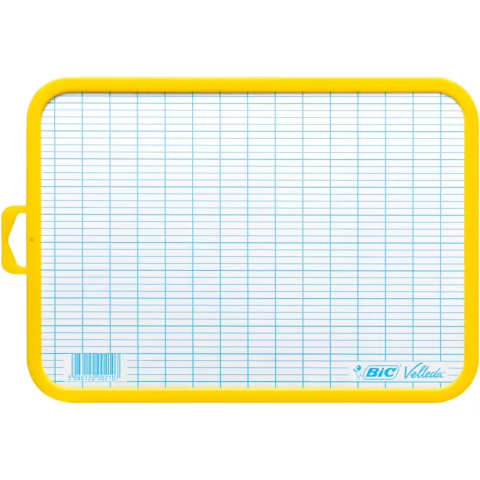 BIC - Ardoise Velleda blanche - 19 x 26 cm - double face grands carreaux (seyes) - cadre jaune