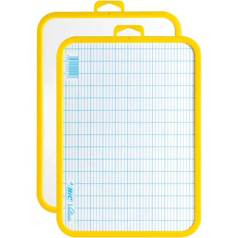BIC - Ardoise Velleda blanche - 19 x 26 cm - double face grands carreaux (seyes) - cadre jaune