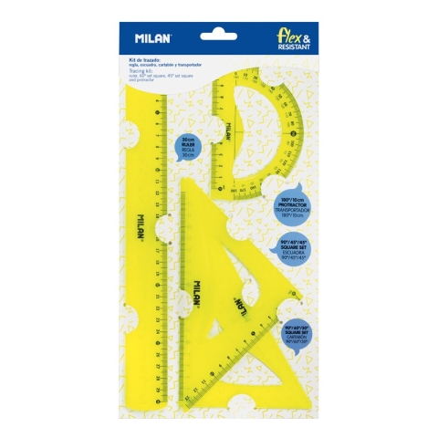 ENSEMBLE DE GÉOMETRIE JAUNE, 4 PIÈCES